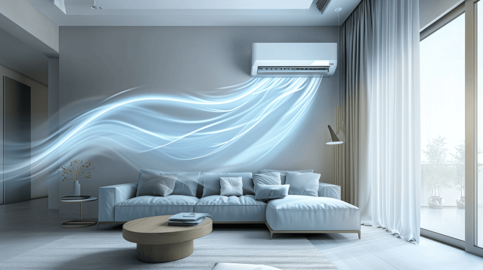 Wall-mounted air conditioning unit in modern living room